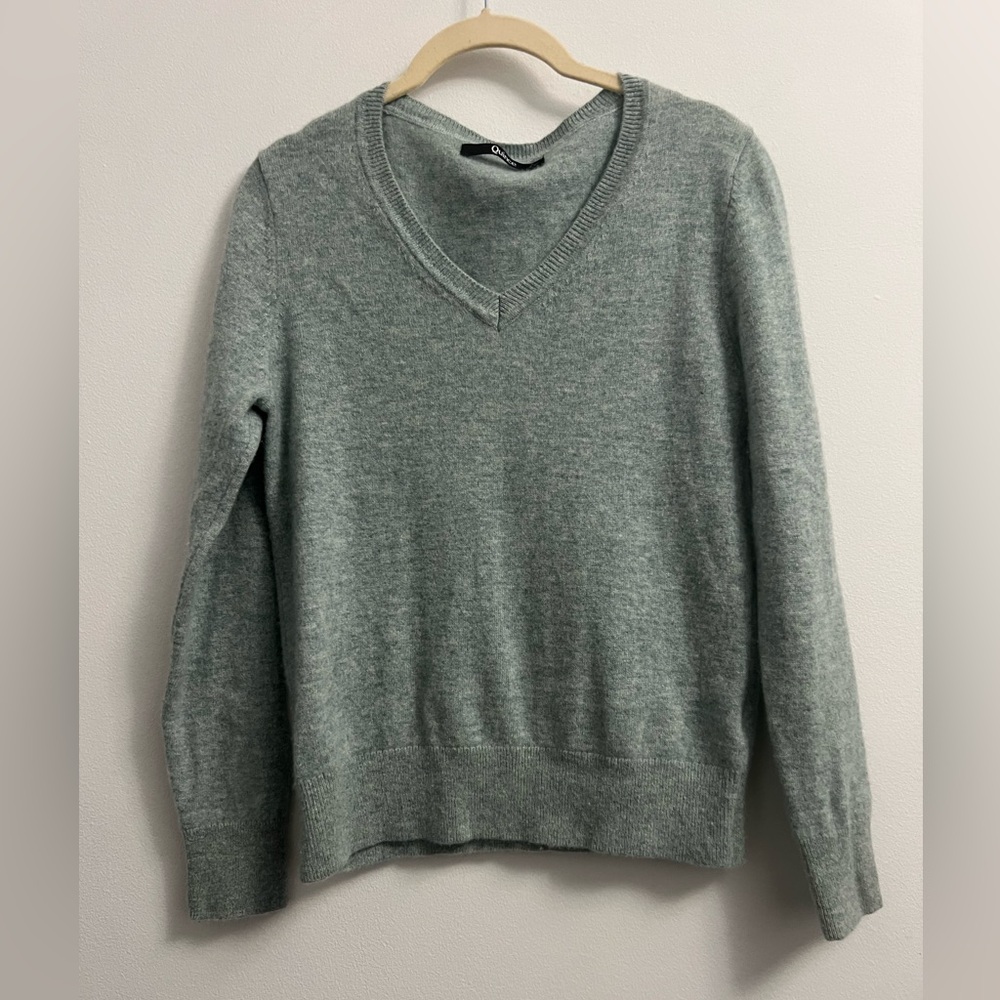 Quince Mongolian Cashmere V-neck Sweater - Green Blue - Size S